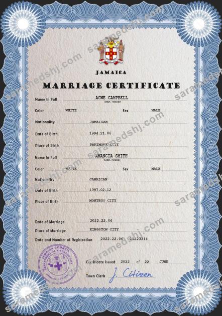 Jamaica marriage certificate PSD template